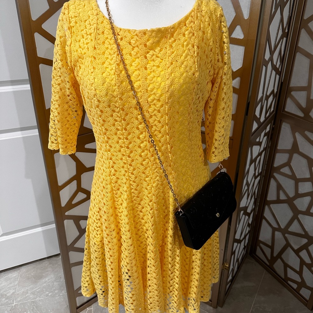 Rabbit Rabbit Rabbit Yellow Lace Mini Dress